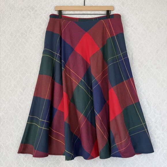 Vtg Wool Blend Circle Skirt 16 Tartan Plaid Old Money Academia Punk Modest Midi - Picture 1 of 11